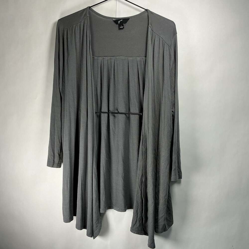 gnw Women's Pleated Open Front Lightweight Cardigan Gray Size Large